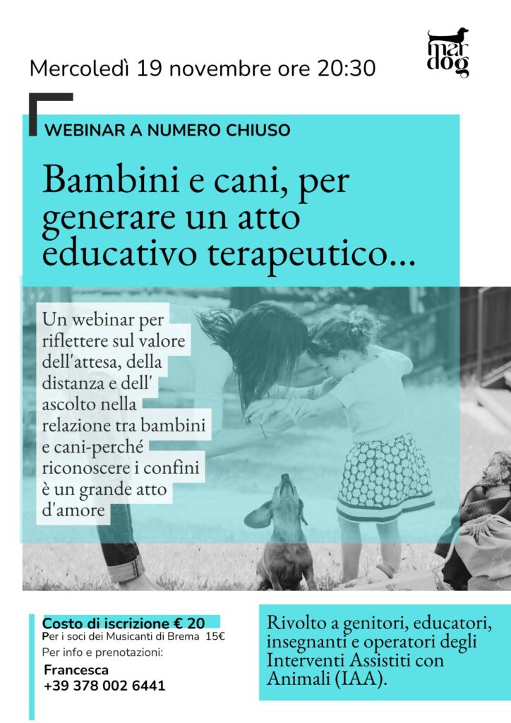 Partecipa al webinar per trasformare la relazione tra bambini e cani in un atto educativo.